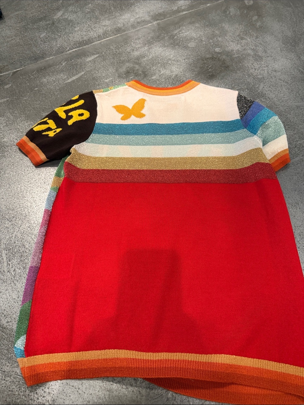 Stoned Immaculate Metallic Green Sweater with Red-Orange Trim - Picture 3 of 3